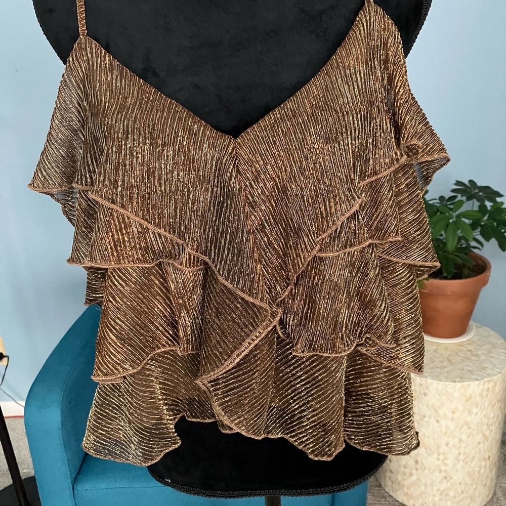 Allie Rose Sheer Ruffled Thin Strap Cami Top Boho Tiered Size Large